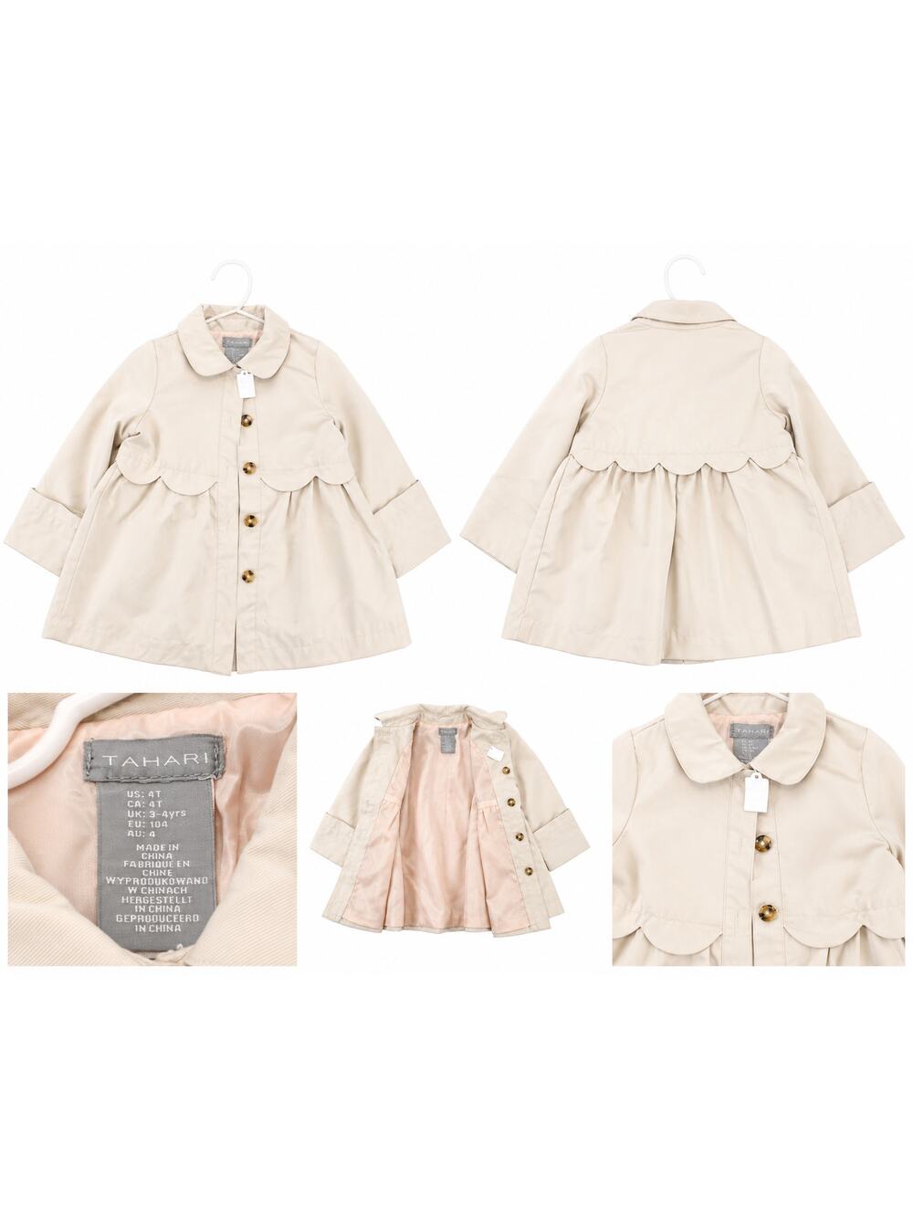 Tahari Girls 4T Ivory Dress Coat Scalloped Trench Jacket